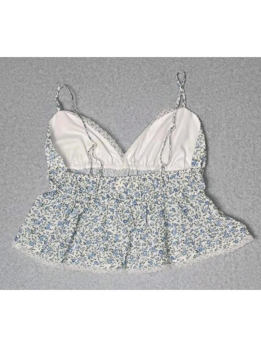 No Boundaries Babydoll Halter Cropped Lace Trim Cami Womens Size Medium White... - Picture 8 of 9